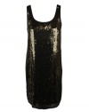 DKNY Womens Black Antique Gold Sequin Sleeveless Silk Dress