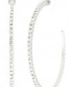 Nine West Silver-Tone Plated Crystal Large Hoop Earrings