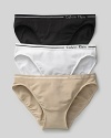 Calvin Klein Underwear seamless bikini. A comfortable seamless bikini with logo and stripe detail on waistband. Cotton gusset.