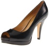 Nine West Women's Danee Open Toe Pump Platform Pump,Black Leather,7 M US