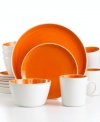 Made to last and easy to love, Oneida's Color Burst dinnerware boasts everyday durability and a modern two-tone design. A treat for tables of four, this set combines bright white and fiery mango in clean coupe shapes.