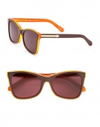 Be laid-back and cool with these lightweight acetate frames. Available in brown/crystal orange with brown lens. Arrow accented temples100% UV protectionImported