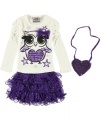 Beautees Owl Star 2-Piece Outfit with Accessory (Sizes 4 - 6X) - off white/purple, 6