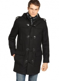 Guess Mens Hooded Toggle Coat XX-Large / 2XL Black Wool Blend