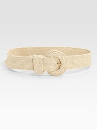 A hint of stretch gives this wide, woven belt must-have-now appeal.Buckle closureAbout 36 longAbout 2 widePolypropyleneImported