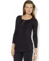 Lauren Ralph Lauren's soft modal-jersey blouse is designed in a loose-fitting, slight A-line silhouette with pintuck detailing for comfortable yet chic style.