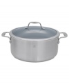 Combining a history of professional performance and unbeatable quality with stainless steel mastery, this fully clad 3-ply dutch oven takes center stage in your space. The eco-friendly Thermolon nonstick ceramic coating and thick aluminum core promote hassle-free meals where food cooks quickly, evenly & releases with ease. 2-year warranty.