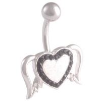 14 Gauge (1.6mm), 3/8Inch (10mm) [ Wing Heart ] [ Jet ] Ferido cute new belly rings navel bar piercing Swarovski crystal long surgical steel unique button earrings AWHK - Pierced Jewellery Body Piercing Jewelry