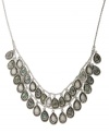 Drape yourself in jewels. Lucky Brand's mixed base metal Chandelier Collar necklace features semi-precious abalone shells with semi-precious Mother of Pearl accents. Approximate length: 16-3/4 inches. Approximate drop: 1-1/4 inches.