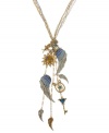 Take a flight of fancy with this Y-shaped necklace from Betsey Johnson. Crafted from antique gold- and silver-tone mixed metal, the chains are adorned with charms featuring gold-tone details and glass stones. Approximate length: 25 inches + 3-inch extender. Approximate drop: 8-1/4 inches.