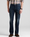 Faded for a timeworn, favorite-jean look, this pair quickly endears itself to you with its lean fit and casual vibe.