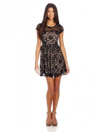 Jump Juniors D'orsay Lace Illusion Cap Sleeve Dress, Black/Nude, 1/2