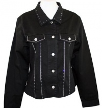 Katina Marie - Mona Lisa Casual Stretch Denim, Long Sleeve, Crystal Studded, Denim Jacket - Black