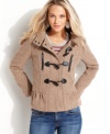 Allover texture, toggle closures and a ruffled hem adds stylish flair to this Kensie coat -- a hot fall topper!