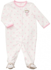 Carter's Micro Fleece Snap - White Pink Dot Monkey-3M