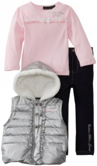 Calvin Klein Girls 2-6X Puffy Hooded Jacket With Pink Tee And Jean