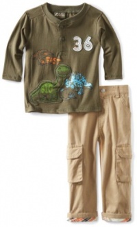 Nannette Baby-boys Infant Dino 2 Piece Pant Set, Green, 12 Months