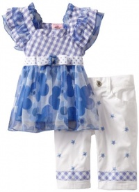 Nannette Baby-girls Infant 2 Piece Floral Pant Set, Blue, 12 Months