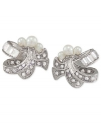 Ornate elegance. Carolee's stud earrings are crafted from silver-tone mixed metal with glass pearls clustered for a stylish touch. Glass crystals provide the luster. Approximate drop: 1/8 inch.