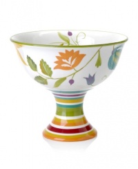 Clay Art Floral Stripe 9-Inch Striped Footed Bowl