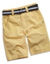 GUESS Kids Boys Little Boy Flat Front Belted Shorts, YELLOW (3T)