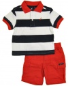 Nautica Baby-Boys Infant 2 Piece Bold Stripe Polo Short Set, Sport Navy, 24 Months