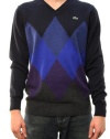 Lacoste Men's V-Neck Pullover Sweater Blue Diamond Pattern AH036051-SFW