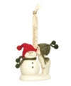 A smitten Snowbaby melts her snowman's heart with a kiss in this charming Christmas ornament. Perfect for the woman or man for you in creamy porcelain bisque from Department 56.