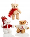 The three bears. Bundled in Macy's sweaters and scarves, this trio of soft and cuddly ornaments can be treasured on or off the tree.