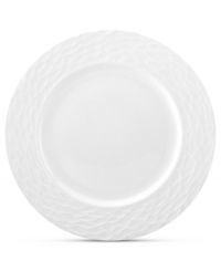 Set the tone with the white bone china of Devore dinnerware. A matte, organic texture lends chic distinction to an accent plate that's equally suited for fine dinner parties and every day of the week. From Donna Karan by Lenox.