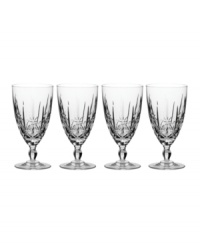 As durable as they are stunning, Sparkle iced beverage glasses shine bright in dishwasher-safe crystal with a shooting star cut. Faceted stems add extra refinement to a dazzling set from Marquis by Waterford.