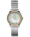 An enchanting mother-of-pearl dial takes this classic steel watch to stylish new heights, by Timex.