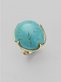 A dramatic dome of richly veined turquoise in a setting of 18k yellow gold. Turquoise 18k yellow gold Width, about 1¼ Length, about 1 Imported