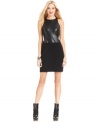 Faux leather and stretchy knit come together in this fashion-forward sheath dress from DKNY Jeans.