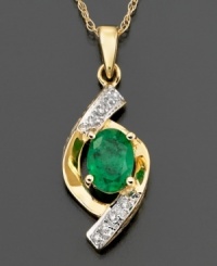 Get swept away with this swirling and sparkling pendant. Round-cut diamond accents encircle enticing oval-cut emerald (5/8 ct. t.w.) set in 14k gold. Approximate length: 18 inches. Approximate drop: 1 inch.