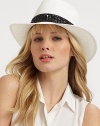 A bold, bejeweled brim lends a modern update to this timeless silhouette.PaperBrim, about 2½ wideMade in Italy of imported fabric