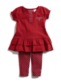 GUESS Shirt and Leggings Peplum Set, RED (18M)