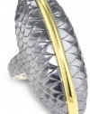 Elizabeth and James Audubon Sterling Silver and Plated 23K Gold Feather North and South Ring, Size 8