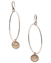 Let your look shine! These hoop earrings from Michael Kors flaunt a circular pendant with a cubic zirconia stone. Crafted in rose-gold tone mixed metal. Approximate drop: 2-1/2 inches.