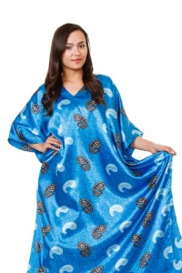 Up2date Fashion Satin Caftan, Mesmorizing Sea Blue Print, Style#Caf-10