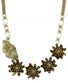 Spring is in the air. Spruce up your look in Jessica Simpson's pretty frontal necklace. Four fresh blooms and a sparkling, topaz glass-accented butterfly combine on a chic multi-layer chain. Crafted in gold tone mixed metal. Approximate length: 18 inches.