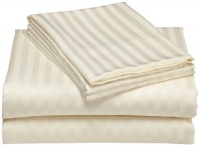 Elite Home Collection Wrinkle Resistant Woven Stripe 300-Thread Count 100-Percent Cotton Sateen Queen Sheet Set, Ivory