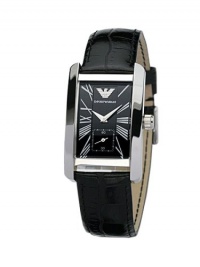 Emporio Armani Quartz, Black Dial with Black Leather Strap Band - Womens Watch AR0144