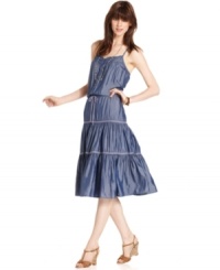 Shine on this this silky chambray denim dress from DKNY Jeans. Pair it with wedge sandals for a vintage-inspired look!