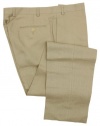 Calvin Klein Mens Flat Front Solid Tan Linen Dress Pants