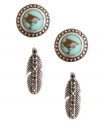 Take this pair of earrings under your wing. Lucky Brand's stud earring set is crafted from silver-tone metal and features a pair of semi-precious turquoise studs and a pair of intricate feather studs. Items come packaged in a signature Lucky Brand Box. Approximate drop: 1/2 inch.