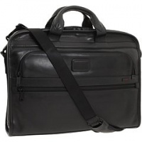 Tumi Alpha Deluxe Laptop Portfolio Leather Brief, Black, Deluxe