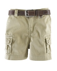 Cool utility-inspired cargo short in substantial cotton twill.