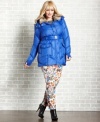 Look cute while you fend off the cold in Baby Phat's plus size puffer coat, featuring a faux fur hood and belted waist.