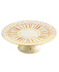 This collection of cake plates is not only beautifully adorned, but it also plays the tune, Happy Birthday to You! Featuring the colorful candles and burst of confetti of the Candles and Confetti collection from Lenox, this piece is sure to bring a big birthday surprise to your celebration. Measures 5 tall x 11.25 diameter.